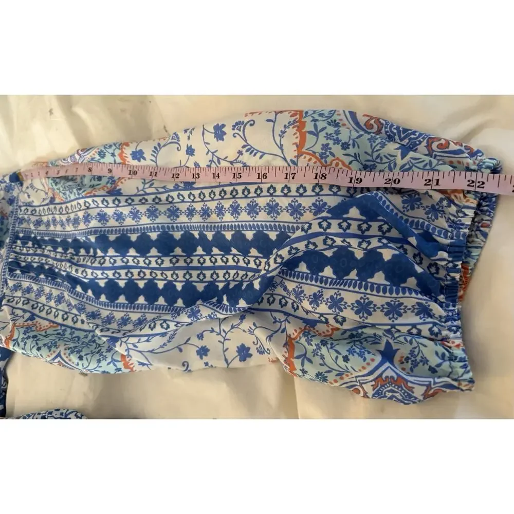 Kyla Seo Small S Blue Orange Floaty Boho Chic Artisan Rayon Bell Tassels Hippie - Picture 8 of 10